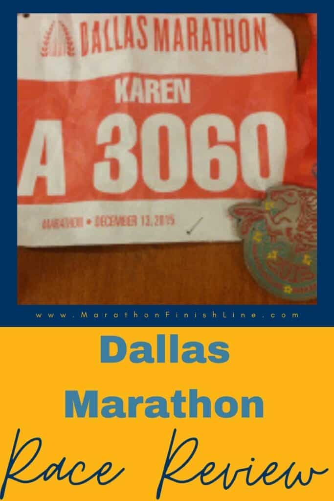 dallas marathon race bib and finisher medal with text dallas marathon race review