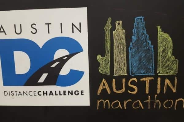 signboard with drawn logo of austin marathon